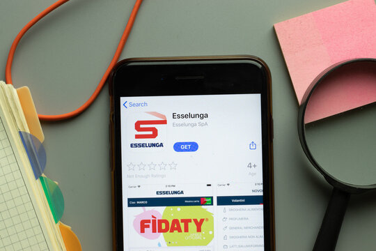 New York, USA - 1 December 2020: Esselunga mobile app icon on phone screen top view, Illustrative Editorial