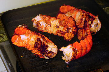 Cooking lobster tails on the grill