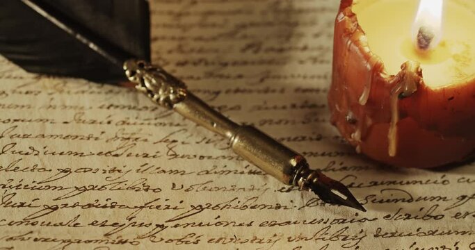 Ancient manuscript in latin more than 200 years old with quilt pen
