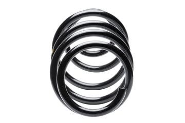 cushioning spring of car suspension system, black iron dumping spare parts object isolated on white background, nobody, nobody.