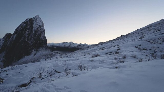 Snowy Landscape With segla Mountain At Dusk