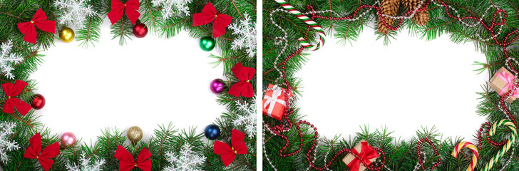 Fototapeta na wymiar Christmas frame decorated isolated on white background with copy space for your text. Top view.