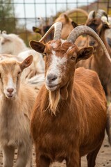 Naklejka na ściany i meble Goat farming. Domestic goats on a farm