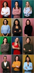 Group of 6 beautiful commercial women smiling 