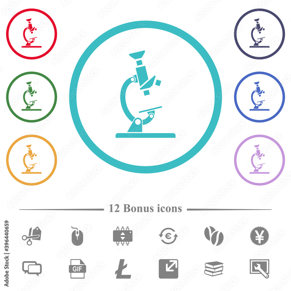Poster microscope flat color icons in circle shape outlines