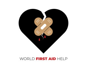 Cracked heart with patch on the crack. Broken heart repair and restore by patch, rehabilitation and therapy with love. Vector illustration, good print for the card and t-shirt