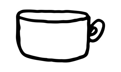 Doodle coffee mug illustration. Simple outline drawing. Morning drink for breakfast. Hand drawn design element
