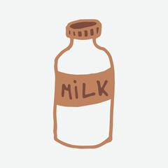 Doodle milk bottle illustration. Simple outline drawing. Morning drink for breakfast. Hand drawn design element