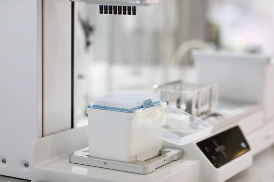 multichannel pipetting equipment in a laboratory