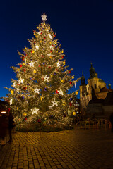 Christmas Tree on the night Old Town Square, Prague, Czech Republic