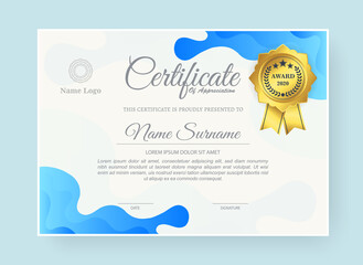 abstract wave style award certificate in blue