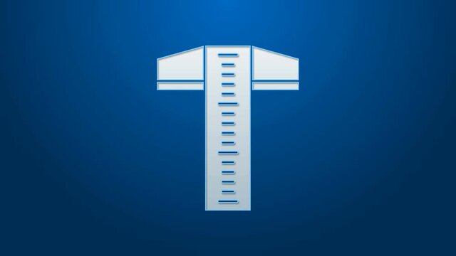 White line T-square line for professional drafting icon isolated on blue background. 4K Video motion graphic animation.