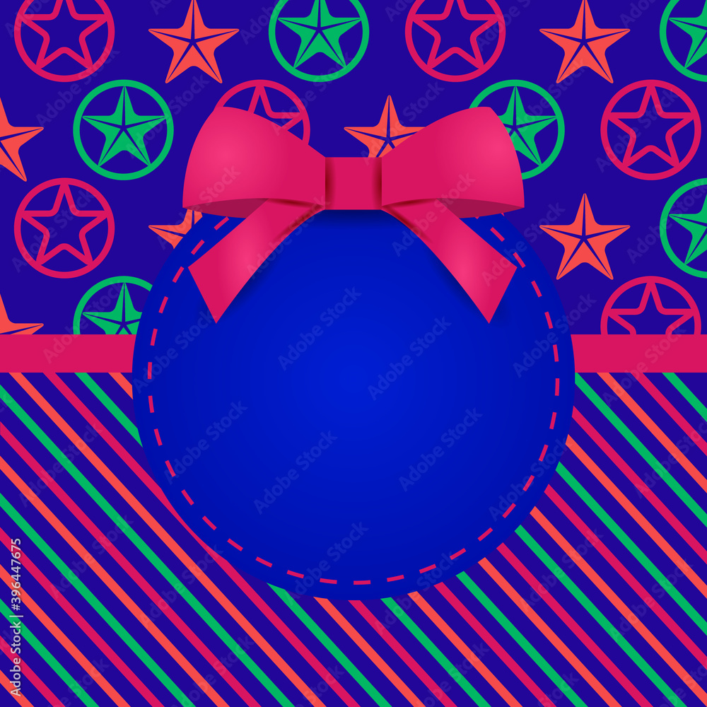 Poster greeting card template design with colorful pattern star and strips