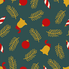 Golden Christmas bell with toys.