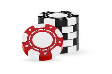 Gambling token chip heap isolated on white background