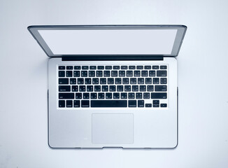 Top view of laptop on white background