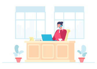 Business Woman working on a laptopWhile Call in the Office Illustration