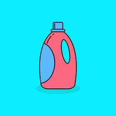 Simple bottle of detergent vector illustration isolated on blue background. Linear color style of detergent icon