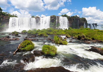 Iguaçu Waterfalls in the Iguazu National Park in Brazil. Water flow from Parana river showing...