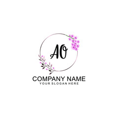 Initial AO Handwriting, Wedding Monogram Logo Design, Modern Minimalistic and Floral templates for Invitation cards	