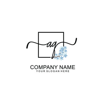 Initial AQ Handwriting, Wedding Monogram Logo Design, Modern Minimalistic and Floral templates for Invitation cards	