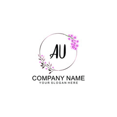Initial AU Handwriting, Wedding Monogram Logo Design, Modern Minimalistic and Floral templates for Invitation cards 