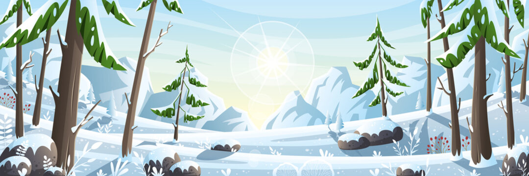 Winter Landscape Panorama. Vector Illustration With Separate Layers.