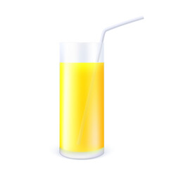Glass of orange juice with straw isolated on white background. Vector 3d illustration