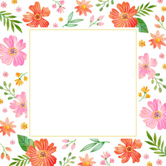 frame of flowers with watercolor texture