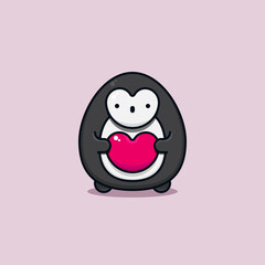 Cute valentine penguin animal character holding a heart shape symbol