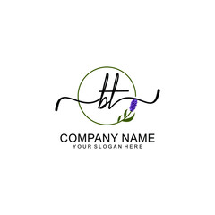 Initial BT Handwriting, Wedding Monogram Logo Design, Modern Minimalistic and Floral templates for Invitation cards	
