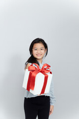 Fototapeta premium picture of beautiful girl with gift box