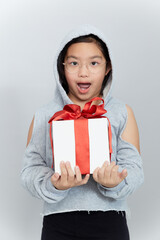 Fototapeta premium picture of beautiful girl with gift box