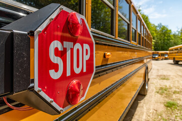 Parked School Busses during a pandemic landscape