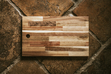 Blank wooden cutting board flatlay