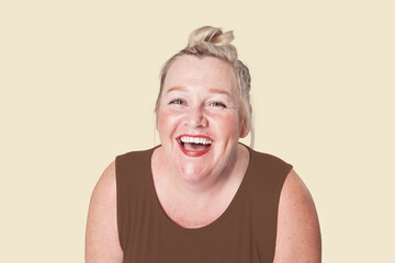 Women's brown tank top fashion shoot in studio