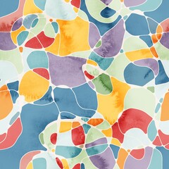 Seamless watercolor paint fills negative space between scribbled lines naive children surface design. High quality illustration. Joyful happy craft style. Retro optimistic design.