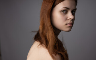 beautiful woman bare shoulders cropped view luxury Studio Model