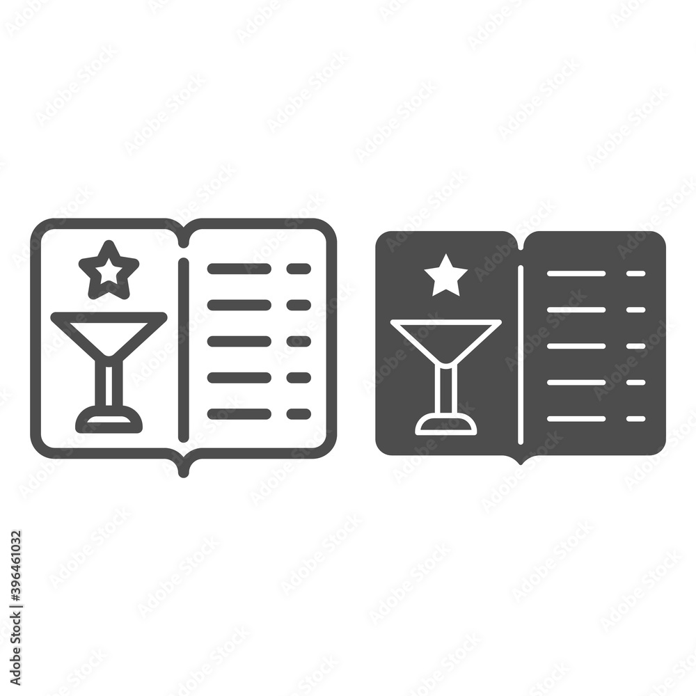 Aufkleber menu with drinks line and solid icon, bartenders day concept, wine list sign on white background, co