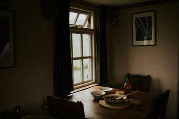 Food on the wooden tabel by the window