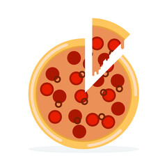 Pizza vector illustration isolated in white. Pizza top view illustration. Good for icon or sticker.