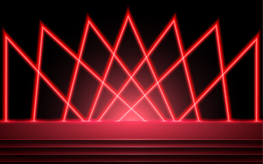 Fototapeta premium red neon light on the stage in the hall