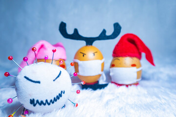 Painted eggs to celebrate Christmas in time of covid pandemic. Fun indoor activity for kids.