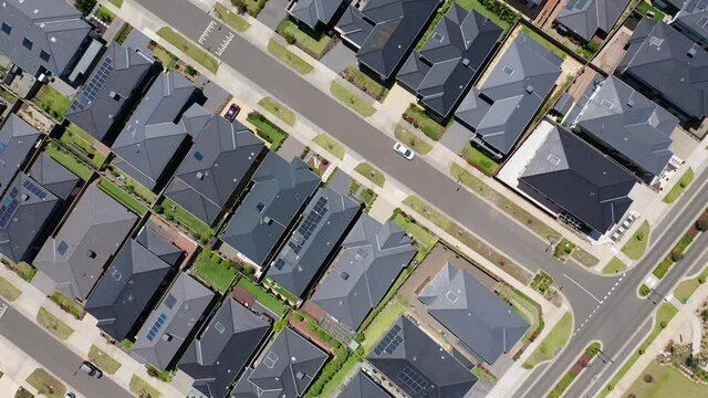 Aerial top down video of contemporary houses in a suburb in Australia
