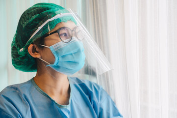 Nurse/Doctor wearing PPE suit for working in hospital for protect coronavirus disease. 