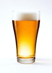Fresh beer in a pint on white background