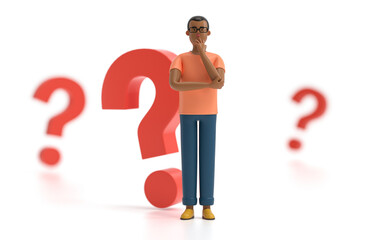 A man thinking with a question mark,looking for a solution.decision and problem concept.  3d rendering,conceptual image.