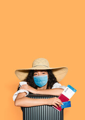 Happy woman ready for her summer trip mockup