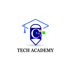 Letter C education and academy logo concept with pencil and toga hat for techno theme