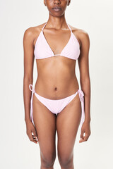 Fototapeta premium Pink triangle bikini mockup black model in swimwear